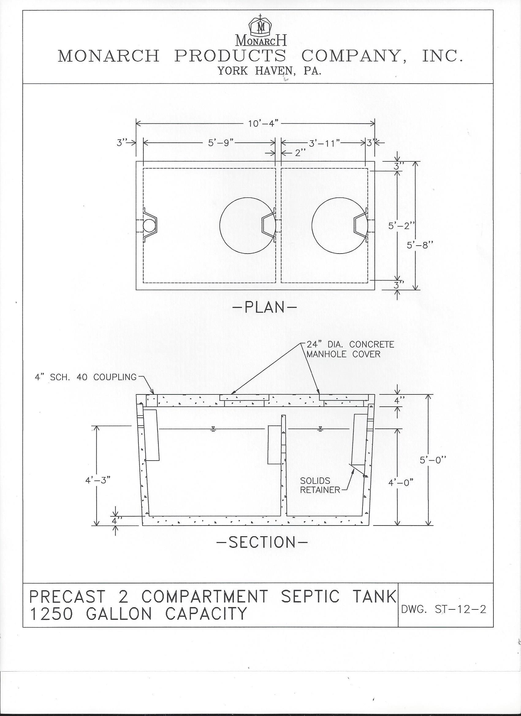 Precast 2 Compartment Septic Tank 1500 Gallon Capacity — Snyder Twp, PA — Ray Burial Vault Co
