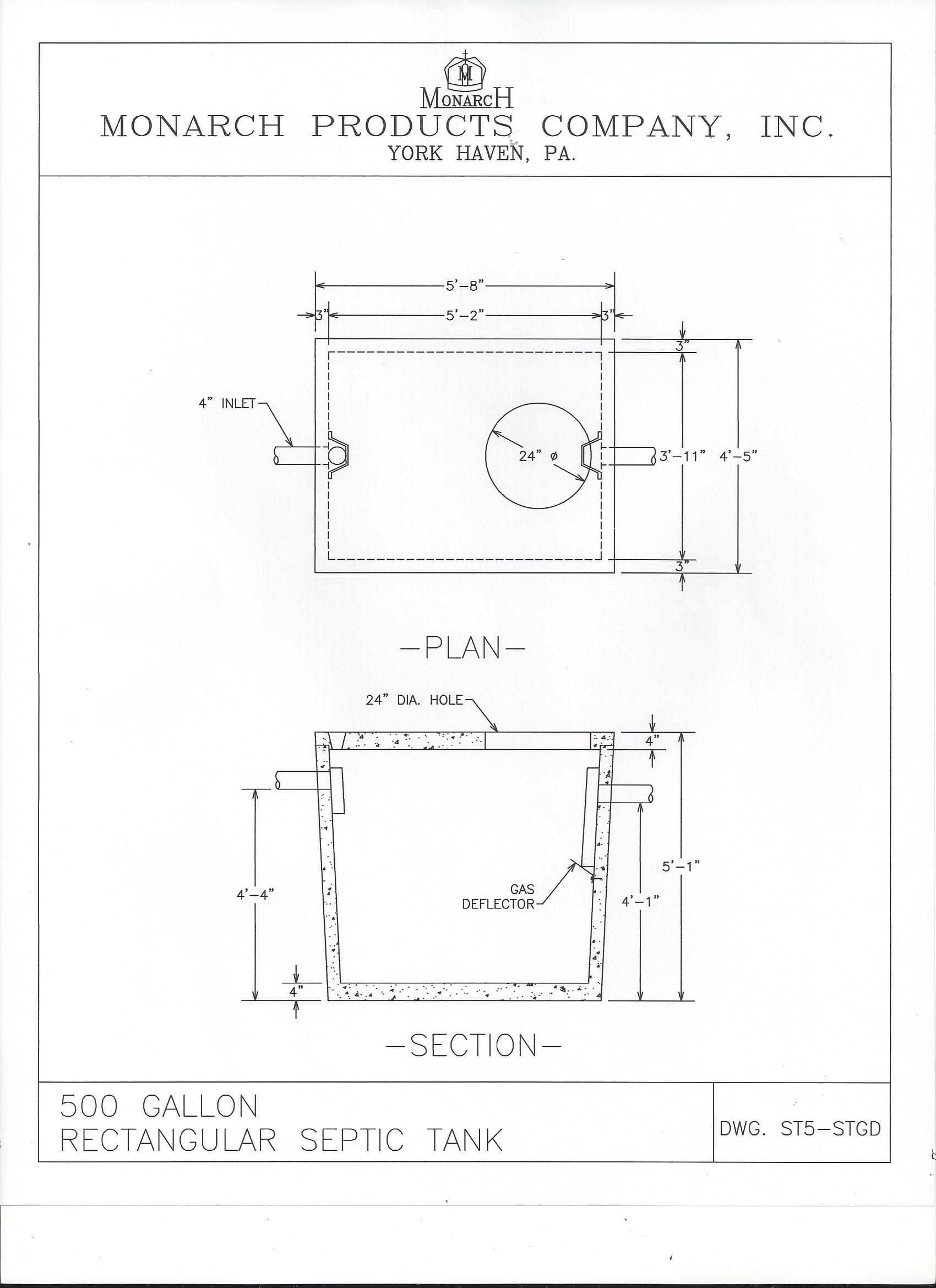 500 Gallon Regular Septic Tank — Snyder Twp, PA — Ray Burial Vault Co