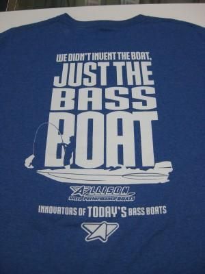 Blue t-shirt with white text 