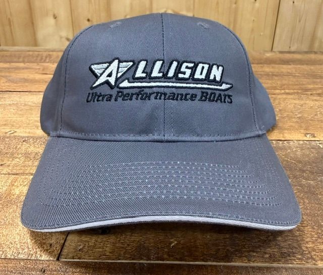 Hat dark gray with white logo outlined in black