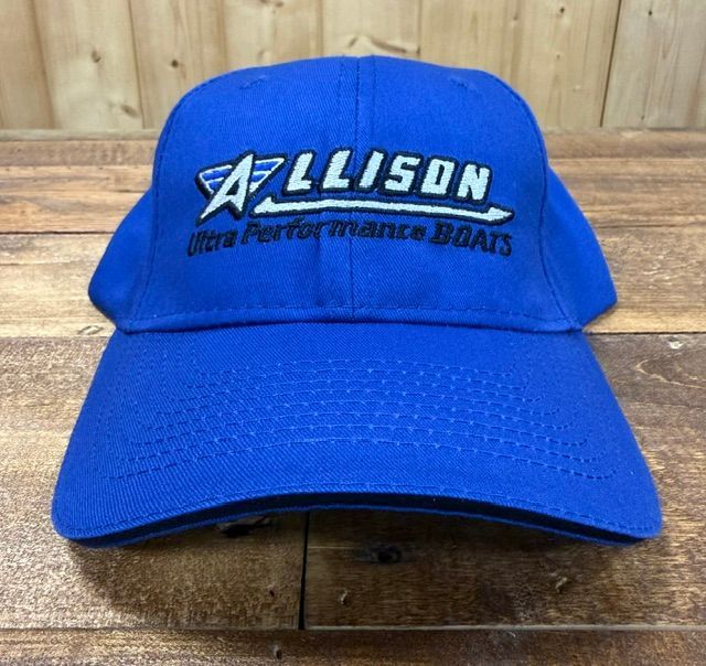 Royal Blue hat with white logo outlined in black.