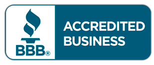 A blue badge that says accredited business on it