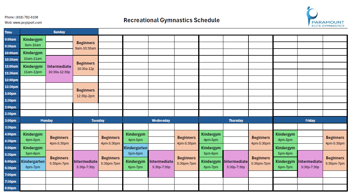 Recreational Schedule
