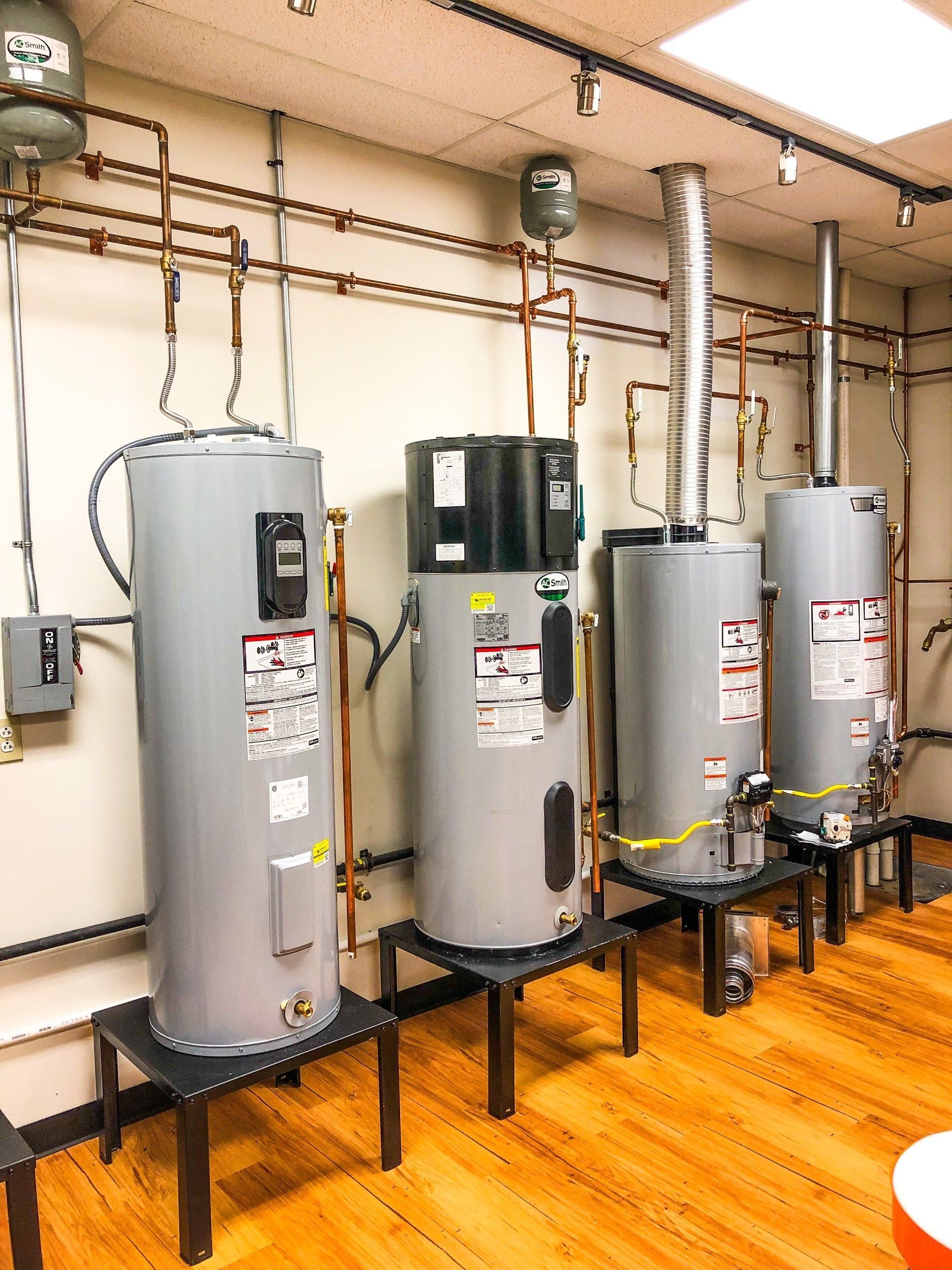 several water heaters in a row