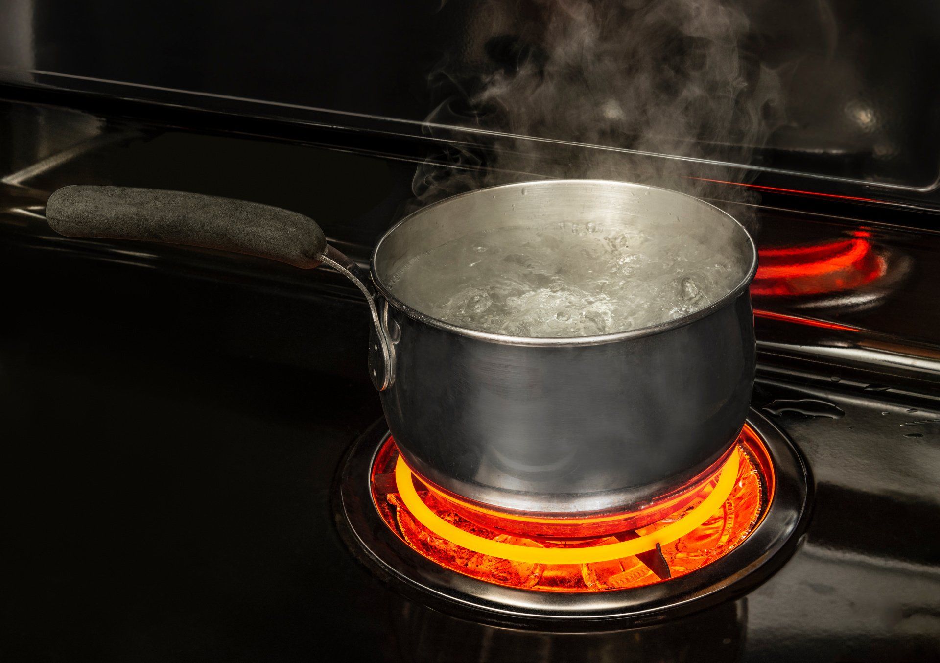 Pot of water boiling on electric stove