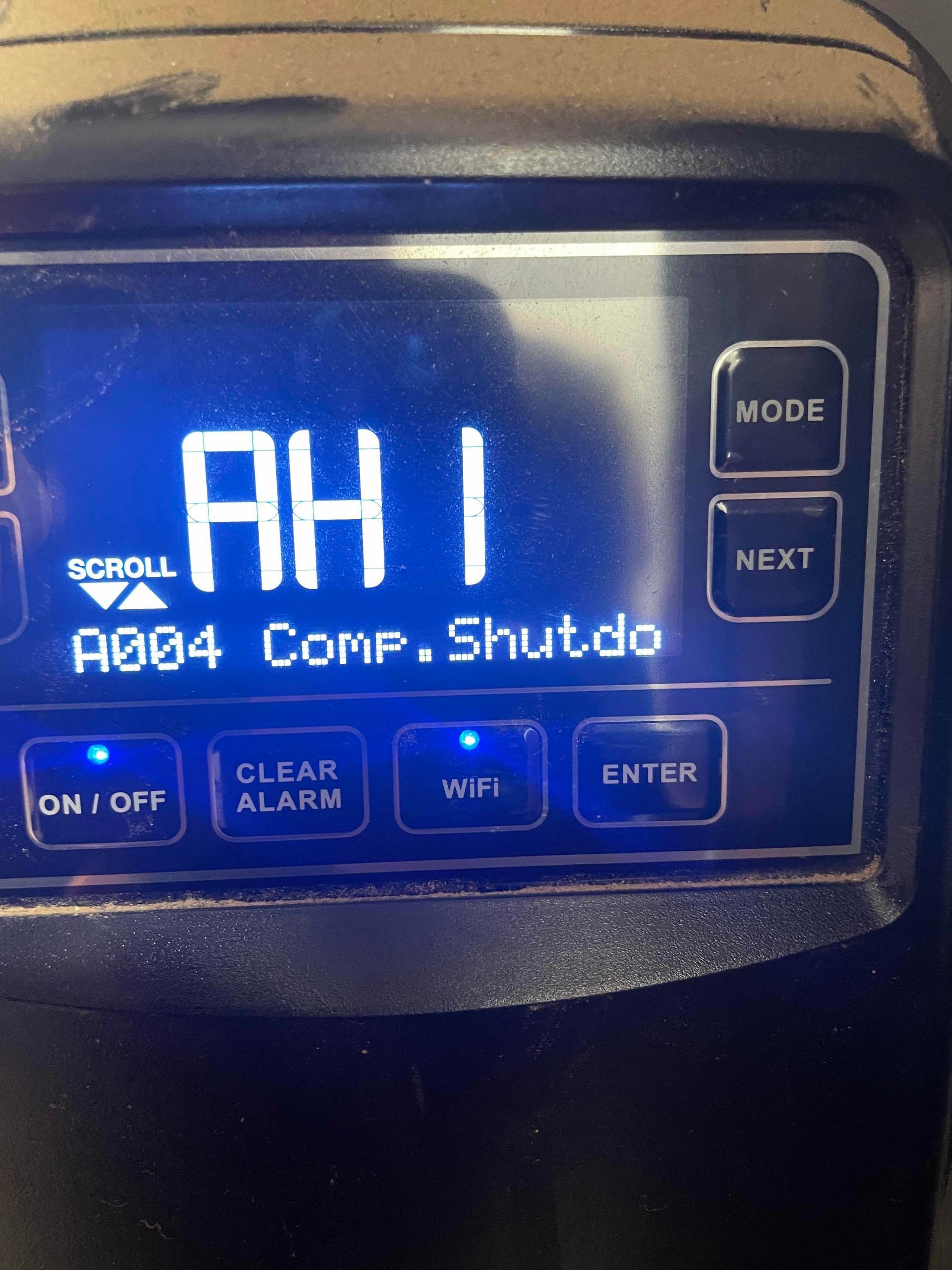Rheem hybrid heat pump water heater error code history showing A004 Compressor Shutdown Error Code