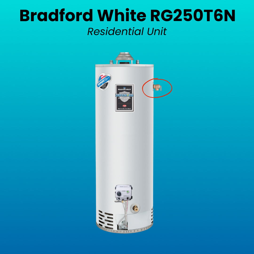 Location of T&P Valve on Bradford White RG250T6N water heater