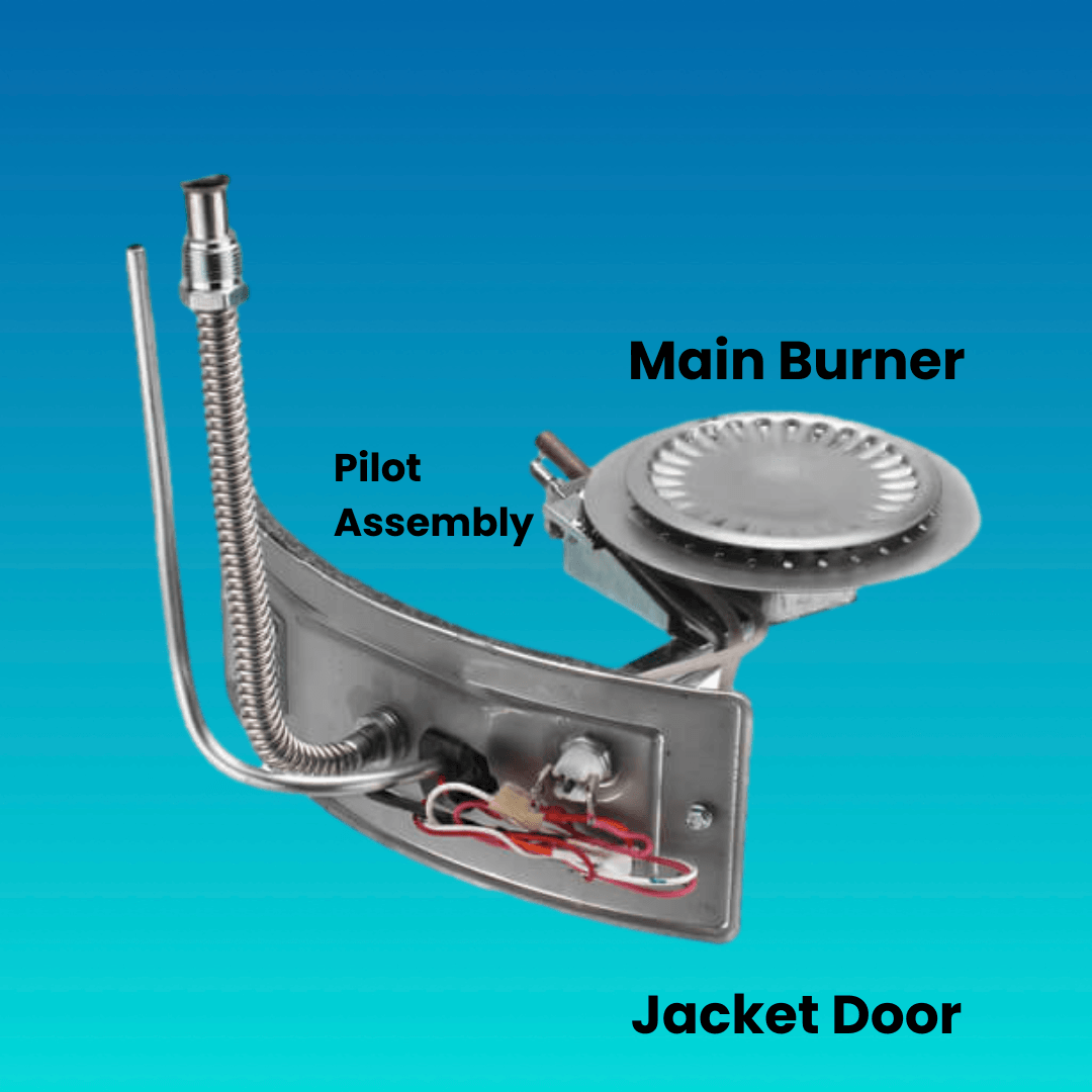 Water Heater Burner Assembly on Blue Ombre Background