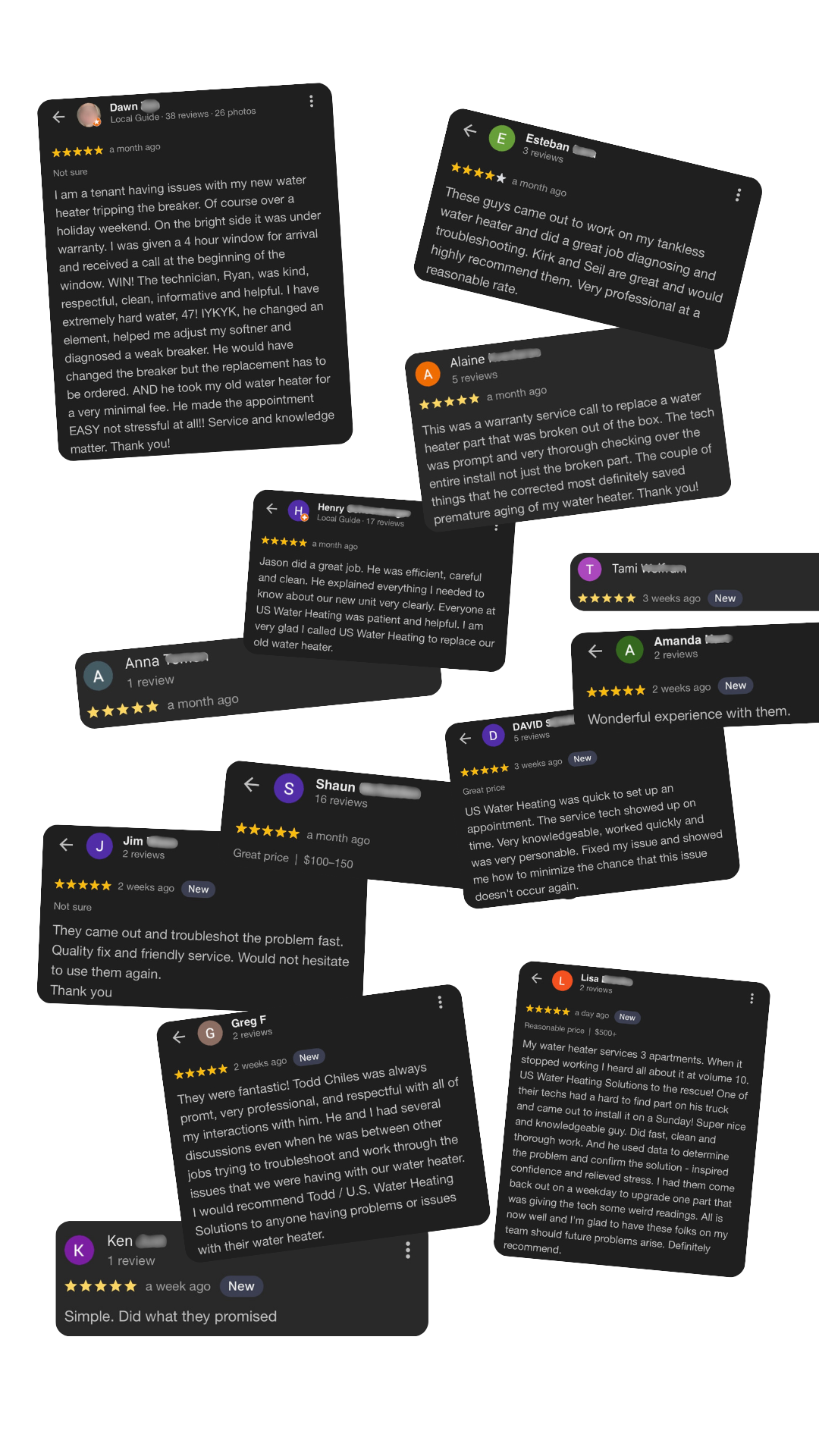 Water Heater Repair Reviews from Satisfied U.S. Water Heating Solutions Customers