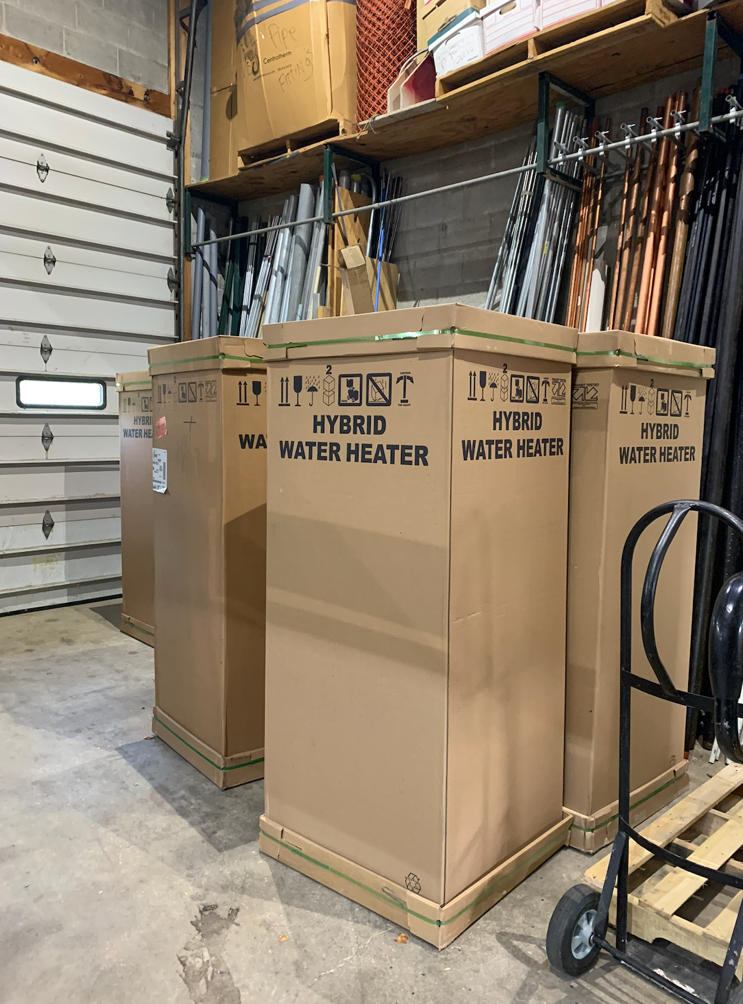 Proper shipping for hybrid heat pump water heater, top of box up and not on side