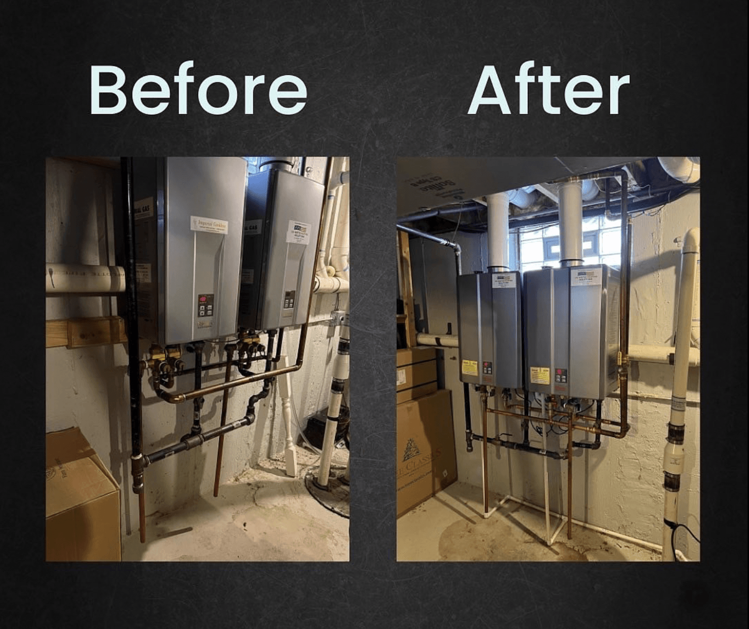 Dual Rinnai Tankless Water Heater Installation Before and After