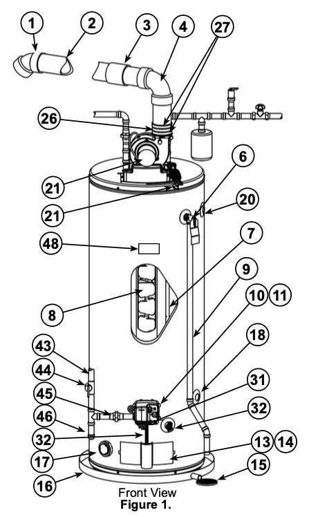 A.O. Smith Power Vent Unit Parts Diagram - FV Sensor indicated by #17