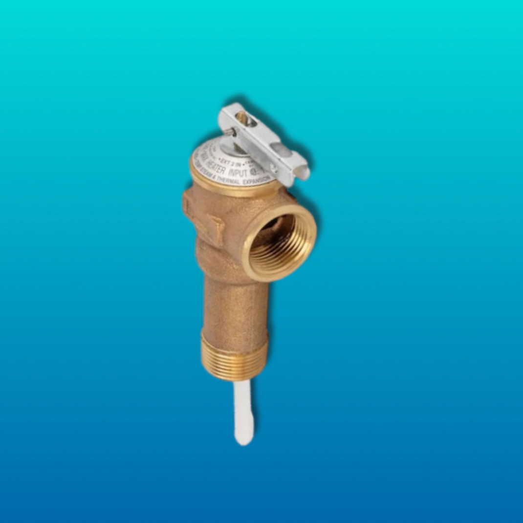 Water Heater Temperature and Pressure Relief Valve on a blue ombre background