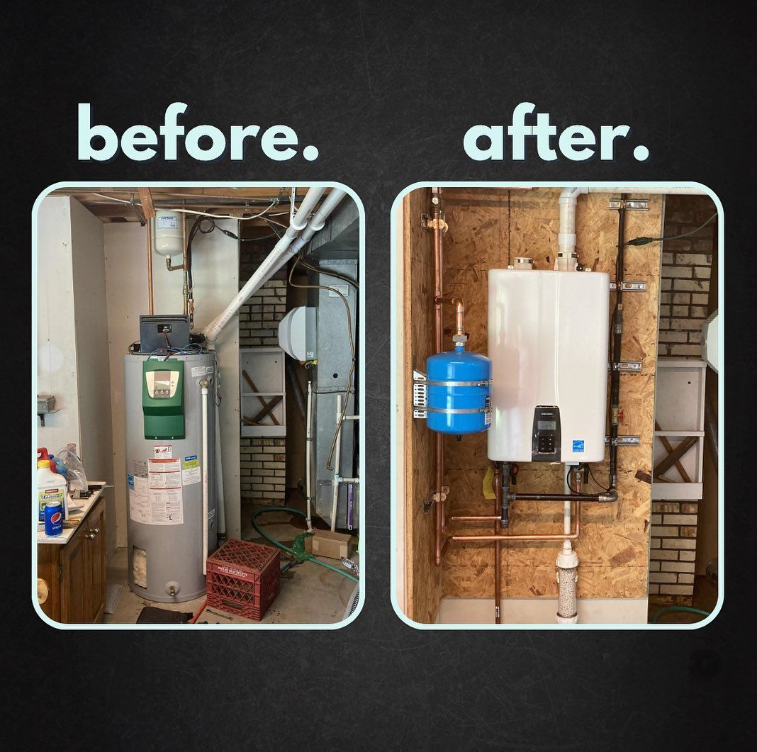 before and after upgrade to tankless water heater