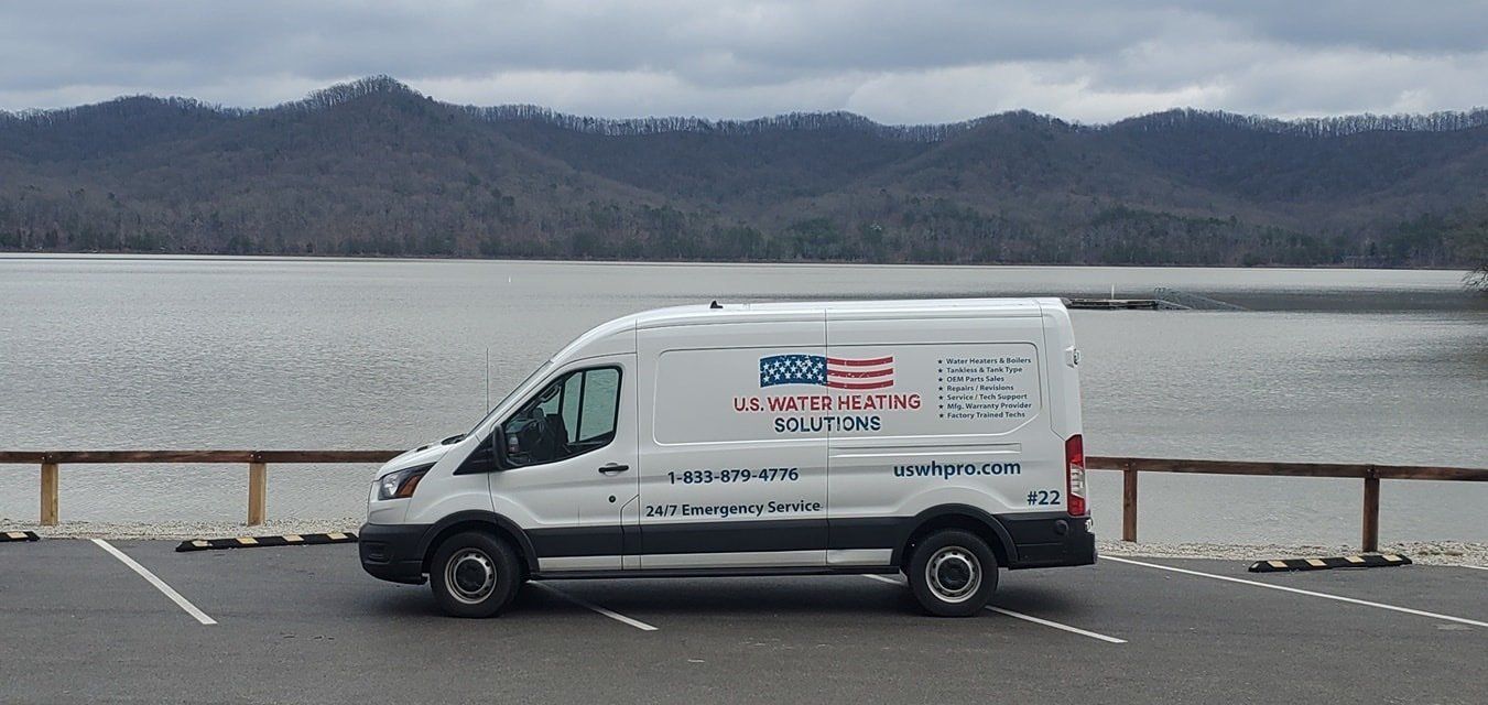 Water Heater Repair Technician Stephen's uswhpro truck at lake in Kentucky