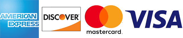 aceptamos tarjetas de crédito de: AMEX, Discover, Mastercard y Visa