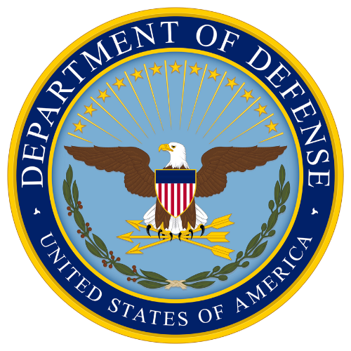 Seal of the U.S. Department of Defense: eagle with outspread wings, shield, stars, laurel branches, and text.
