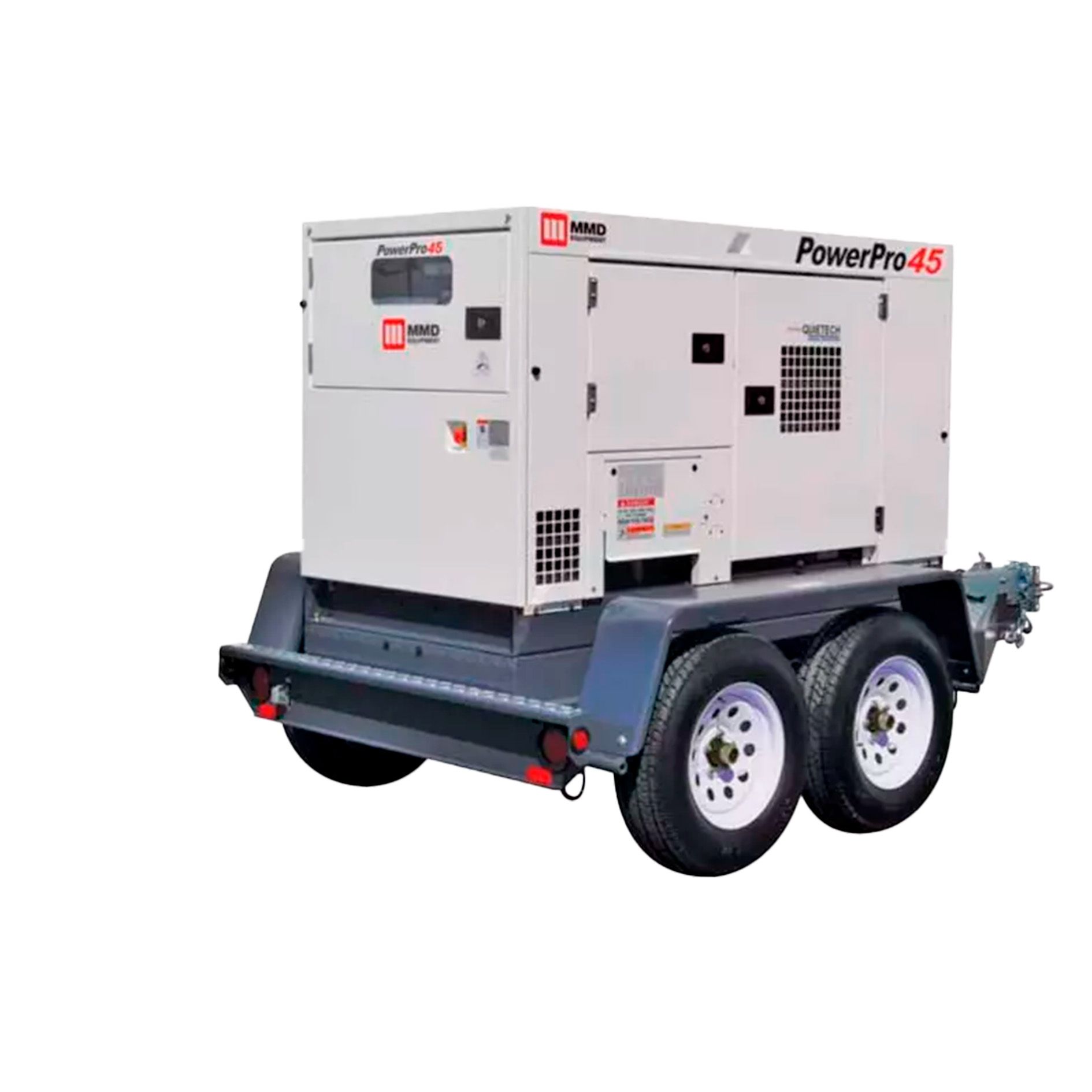 Un generador en un remolque sobre un fondo blanco.