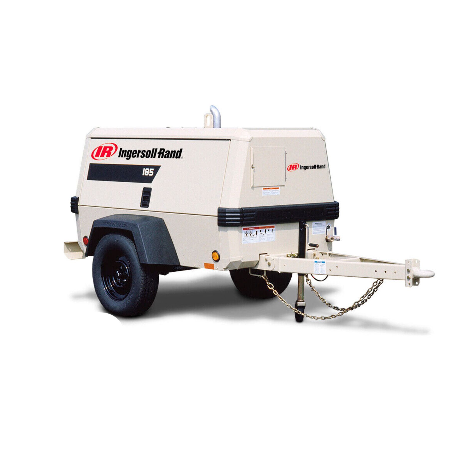 Un pequeño compresor de aire en un remolque sobre un fondo blanco.