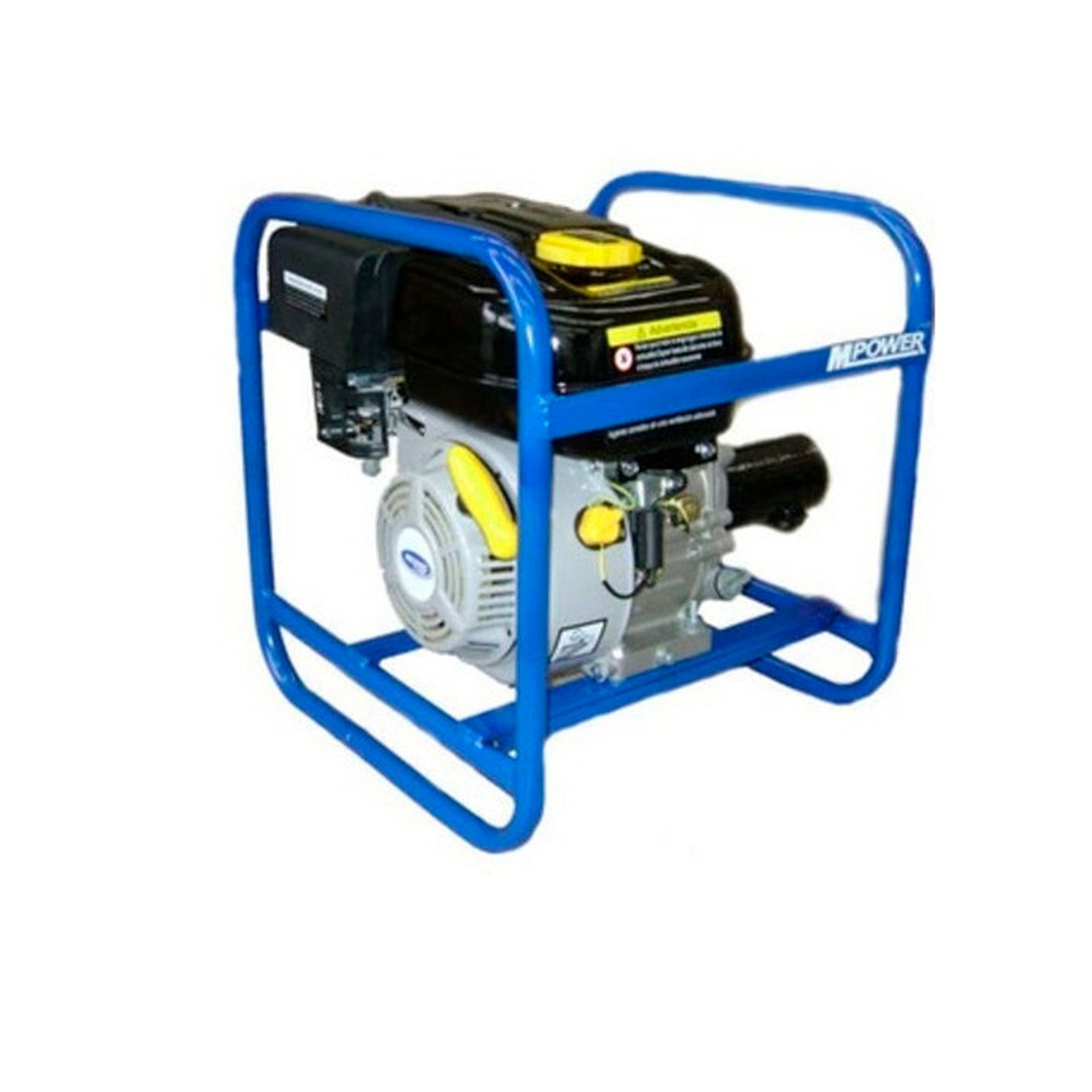 Un marco azul con un motor negro en su interior.