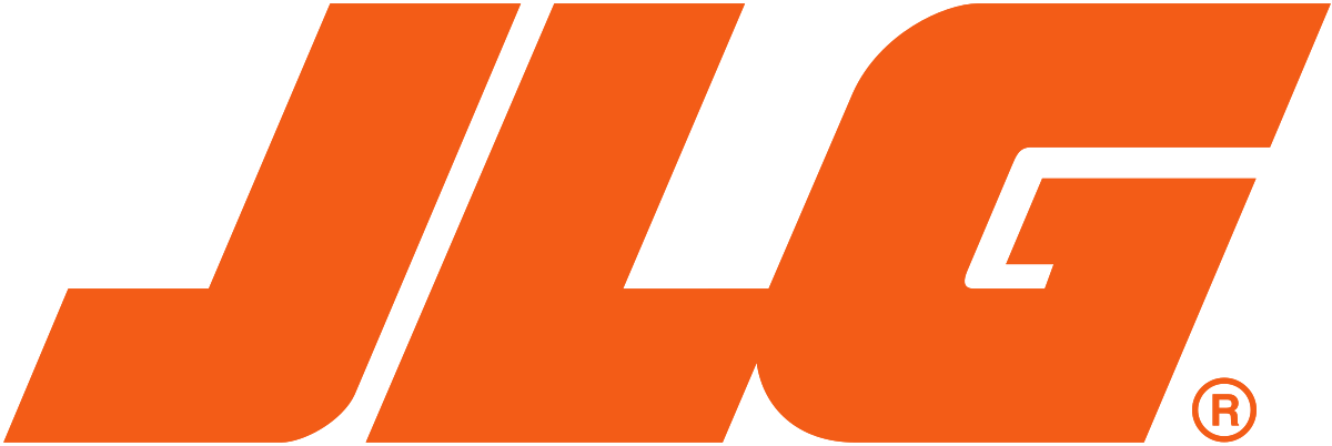 El logotipo de Jlg es naranja sobre un fondo blanco.