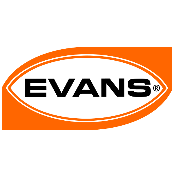 Un logotipo de Evans naranja y blanco sobre un fondo blanco.