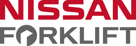 El logotipo de Nissan Forklift es rojo y gris sobre un fondo blanco.