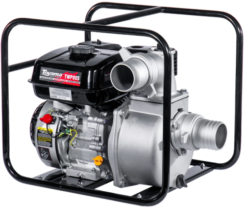 Una bomba de agua de gasolina con un marco negro sobre un fondo blanco.