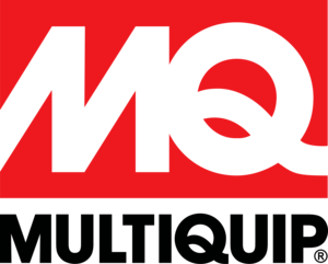 Un logotipo rojo y blanco de MQ Multiquip