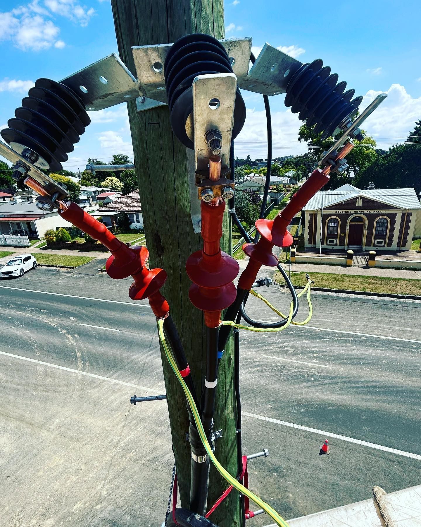 Electrical Power Lines and Insulators on a Wooden Pole — Central West Power Construction in Orange, NSW