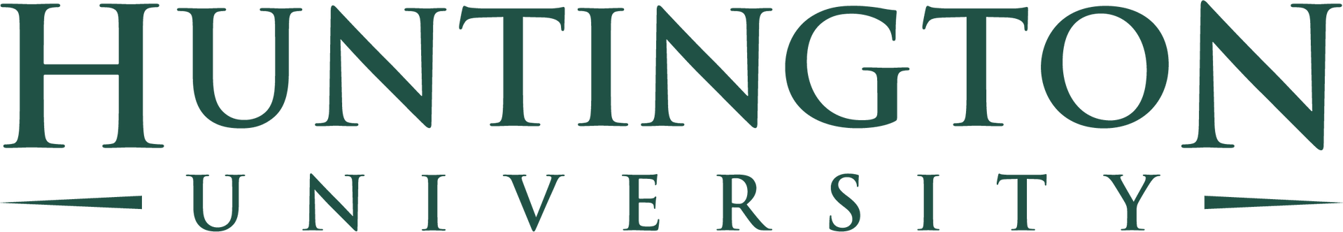 The logo for huntington university is shown on a white background.