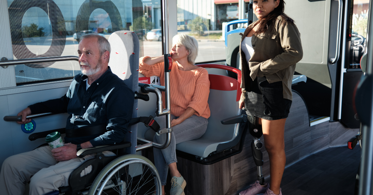 Senior citizens riding a bus for transportation