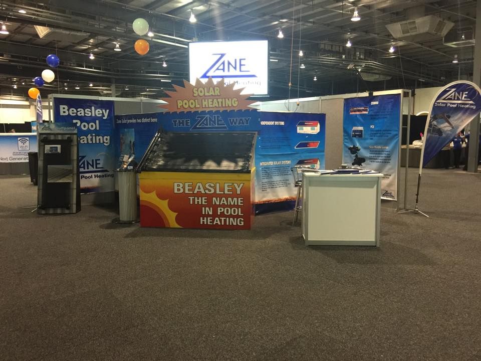 A booth with a sign that says beasley the naval in pool heating