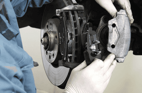 Car brake discs being repaired