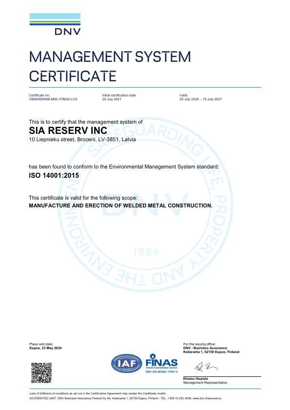 ISO 14001 - 2015 - Reserv inc