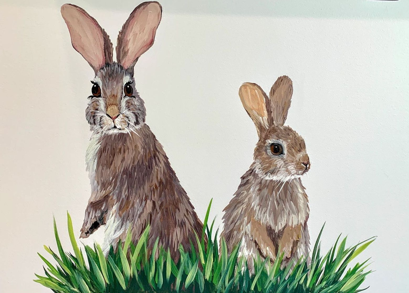 Painting of mother and baby bunny