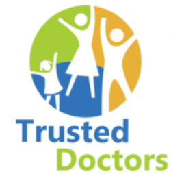 A logo for trusted doctors with a family in a circle