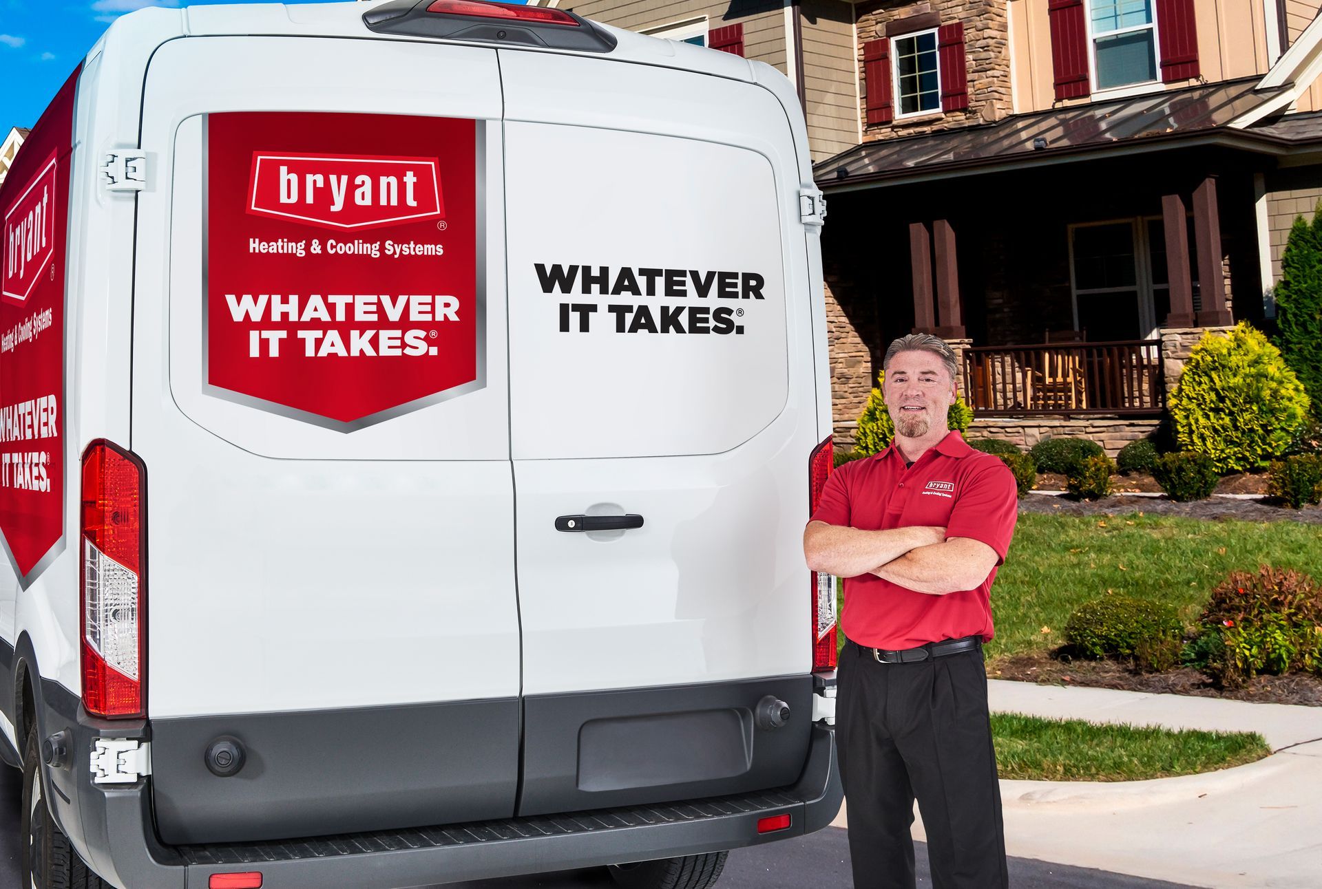 Bryant HVAC van with logo and slogan 