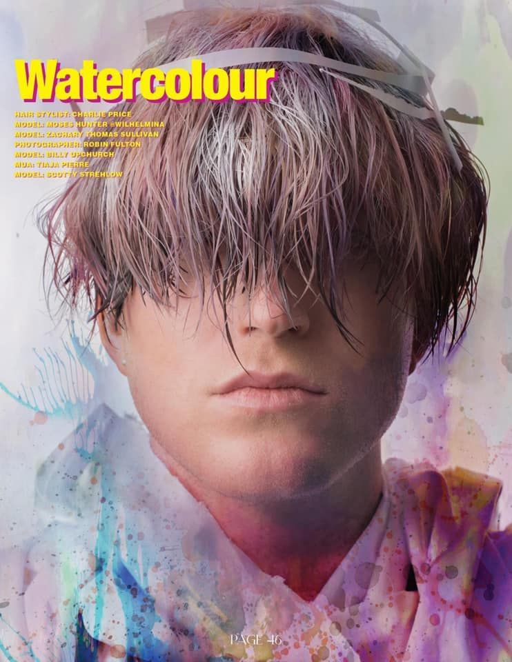 A watercolor painting of Scotty's face on the cover of a fashion magazine