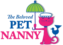 Logo of a pink cat holding a green umbrella, with a blue bird. Text reads 