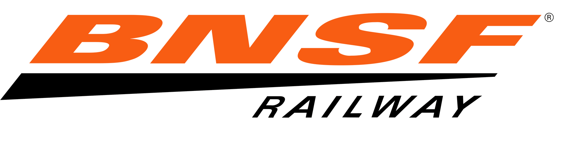 The bnsf railway logo is orange and black on a white background