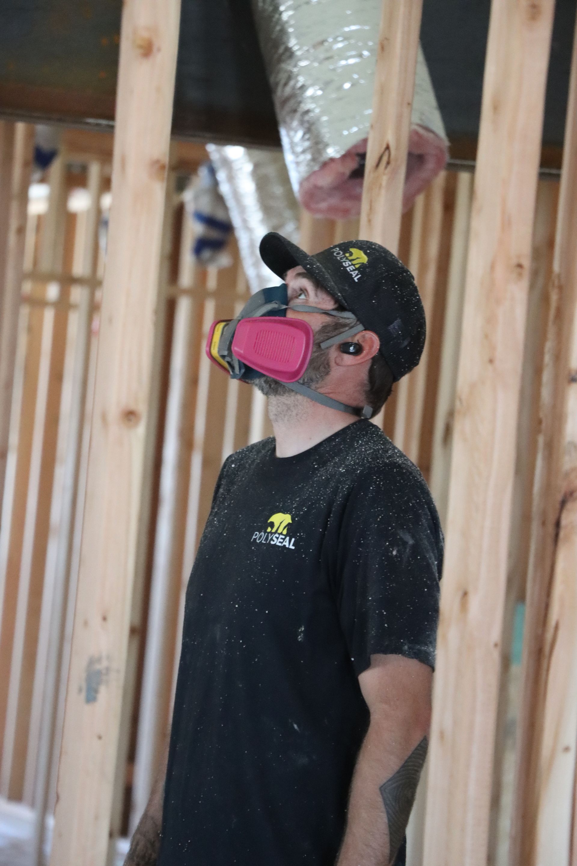 An aerial view of a house foundation under construction