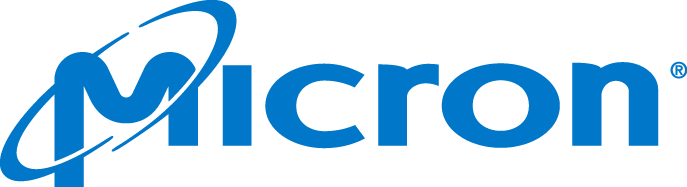 A blue micron logo on a white background