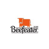 a logo for beefeater with a cow on a white background .