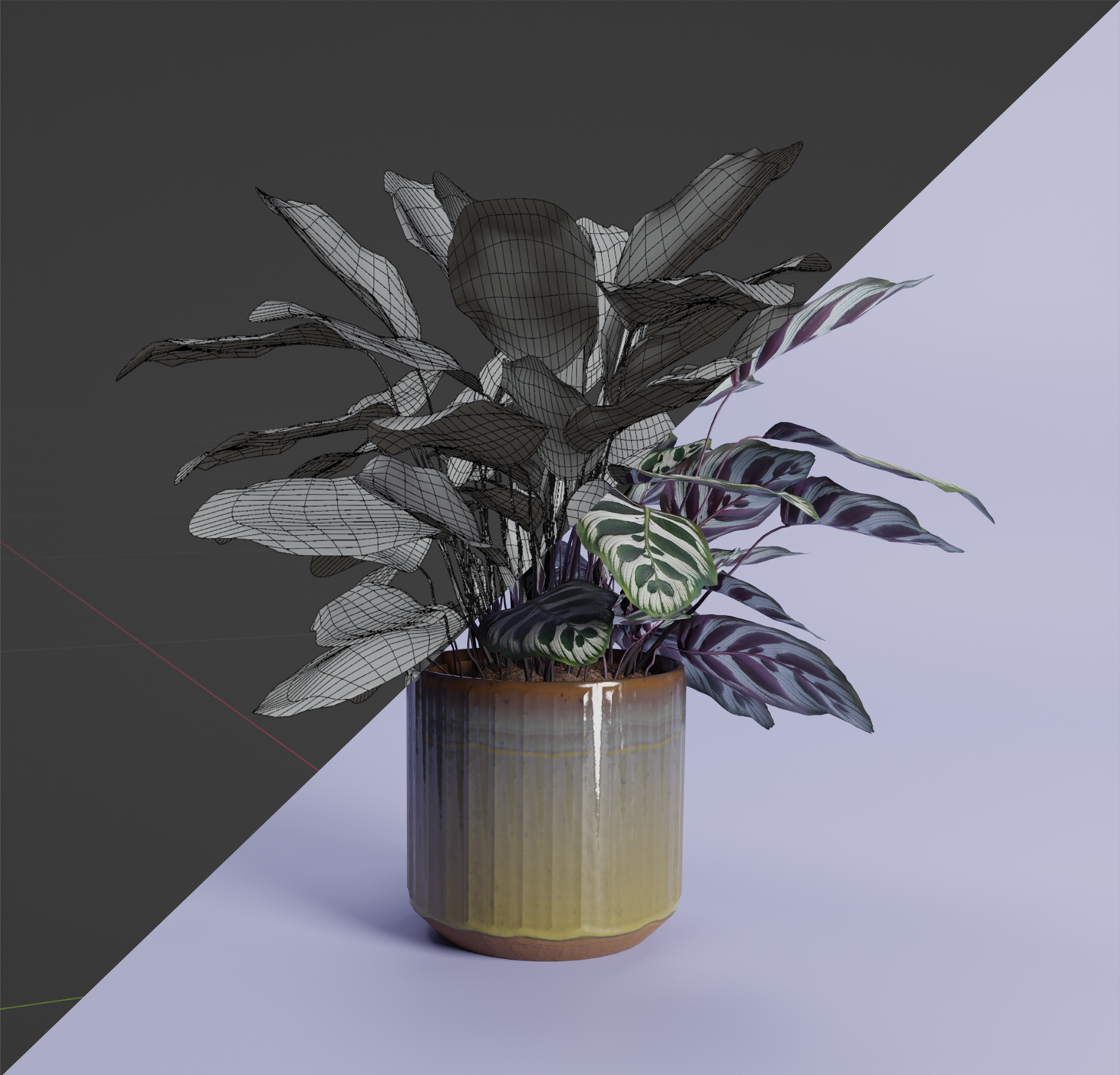 Een 3D-model van een plant in een pot