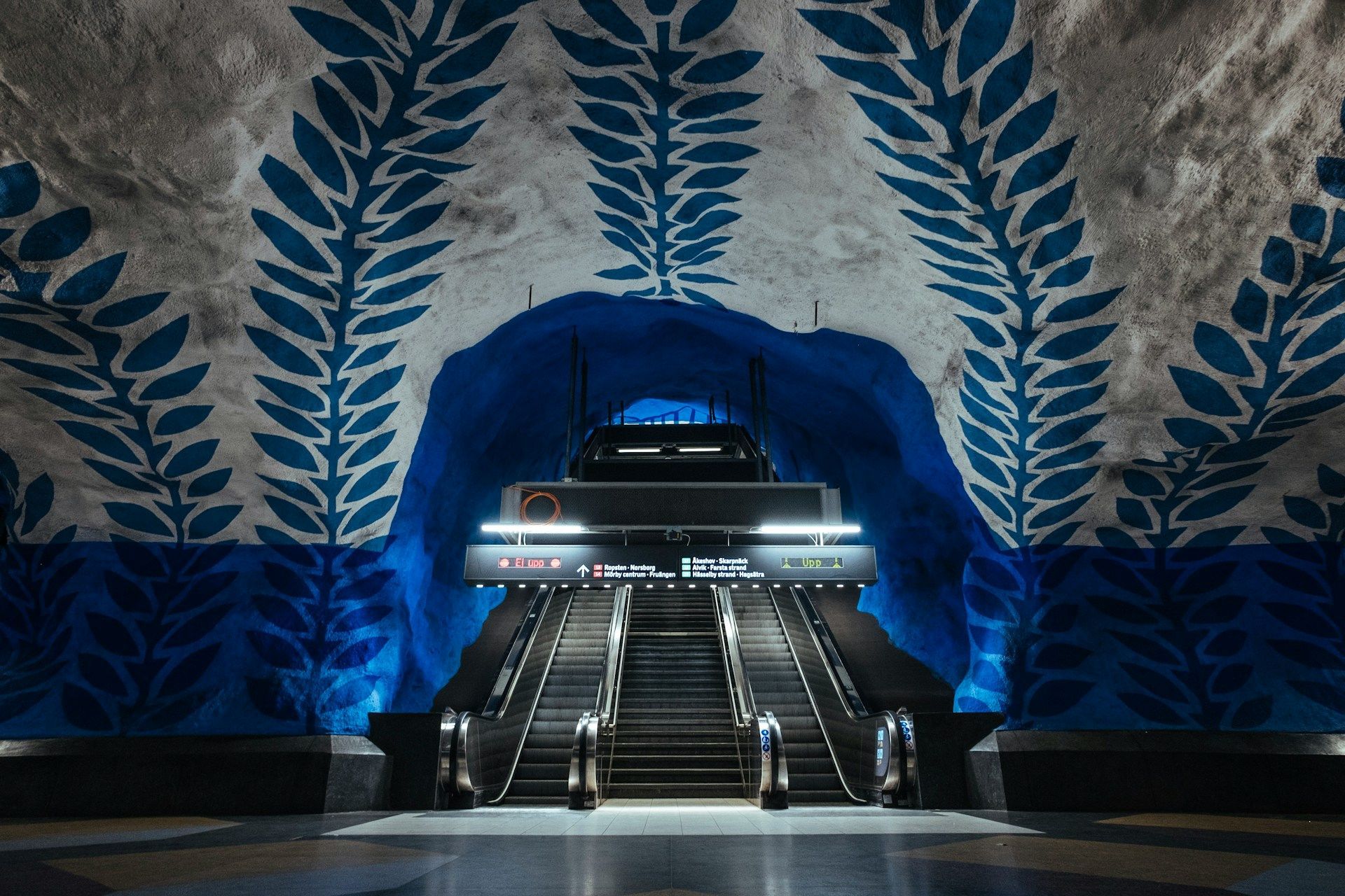 Escalators at T-centralen subway station in Stockholm.