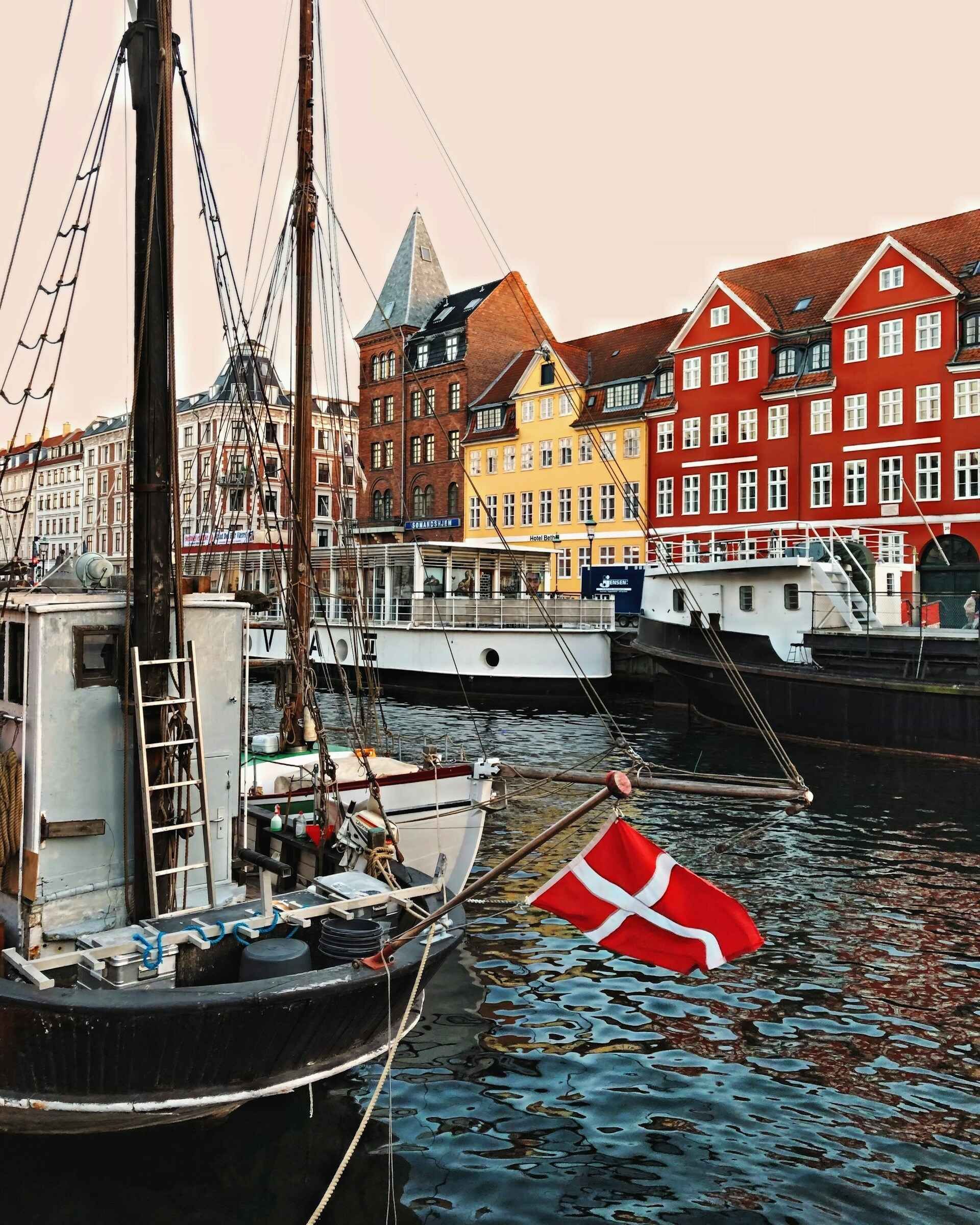 Copenhagen Nyhavn with boat in the foreground