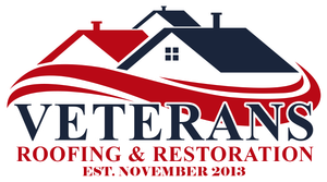 A logo for veterans roofing and restoration