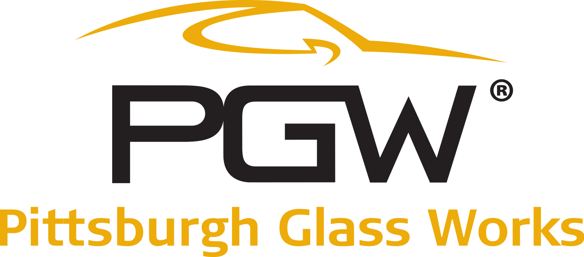 A logo for pittsburgh glass works with a car on it