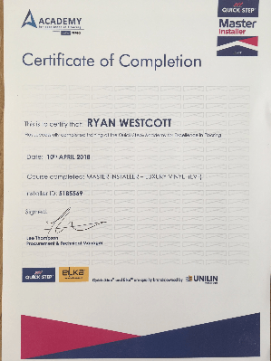 RW Carpets - carpet installer in Exeter - certificate of completion